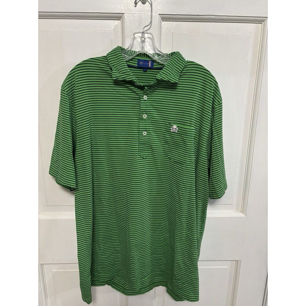 Men’s Stitch Green Blue Striped Polo. Size L